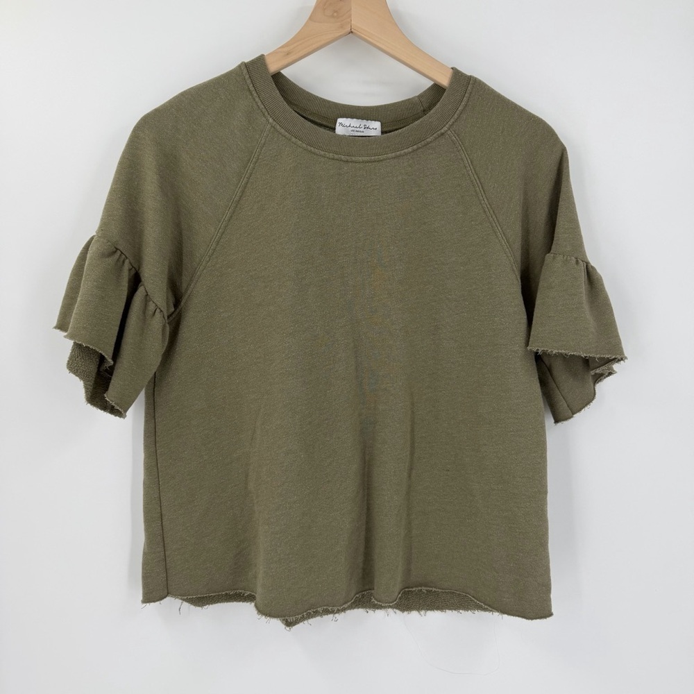Anthropologie Michael Stars Flutter-Sleeve Tee Green Moss Size S